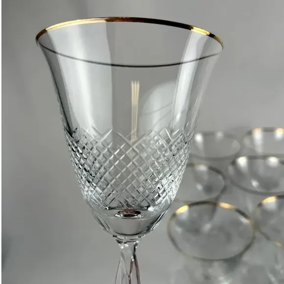 Mikasa Cut Crystal Cathay Choice Stem Water Wine Goblet Set Of 7 - Picture 3 of 6